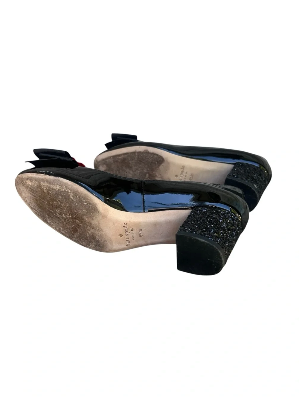 Kate Spade New York Milford Black Patent Leather Glitter  block heel   SZ. 6.5